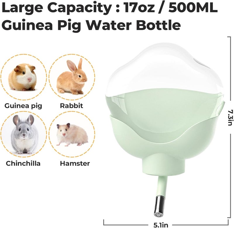 mini&moe Guinea Pig Water Bottle No Drip - 17oz Rabbit Water Dispenser for Cage Crate Flat Back Design for Syrian Dwarf Hamster Bunny Gerbils Small Pet - Image 2